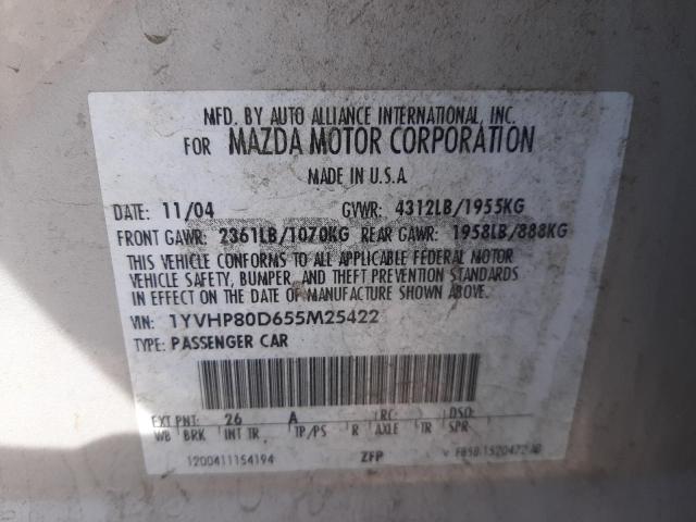 Photo 10 from auction – 2005 MAZDA 6 S with VIN 1YVHP80D655M25422
