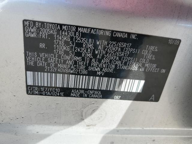 Photo 10 from auction – 2010 TOYOTA RAV4 with VIN 2T3ZF4DV8AW021386