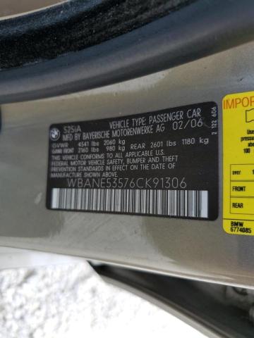 Photo 10 from auction – 2006 BMW 525 I with VIN WBANE53576CK91306