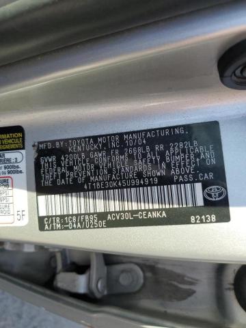 Photo 10 from auction – 2005 TOYOTA CAMRY LE with VIN 4T1BE30K45U994919