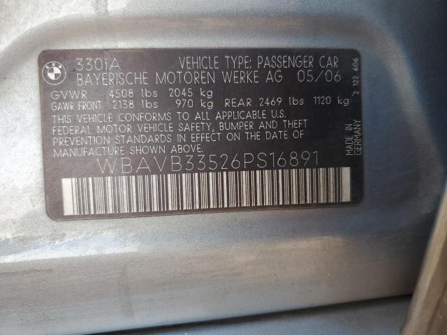 Photo 10 from auction – 2006 BMW 330 I with VIN WBAVB33526PS16891