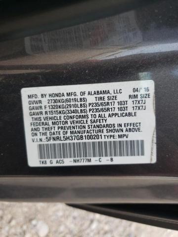 Photo 10 from auction – 2016 HONDA ODYSSEY SE with VIN 5FNRL5H37GB100201