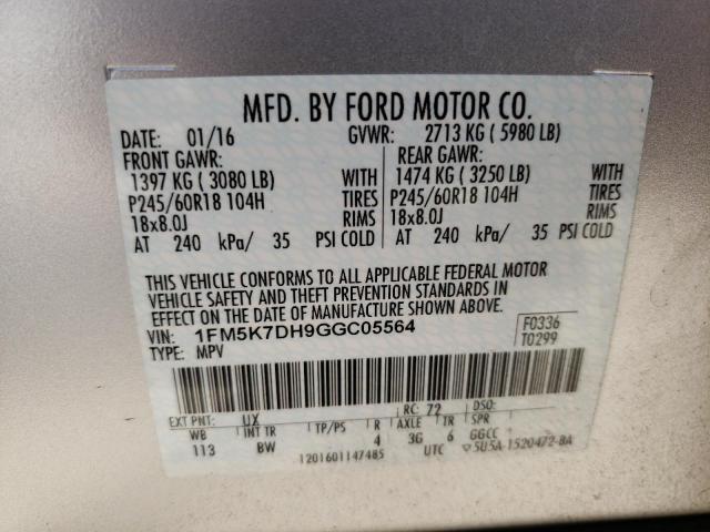 Photo 10 from auction – 2016 FORD EXPLORER X with VIN 1FM5K7DH9GGC05564