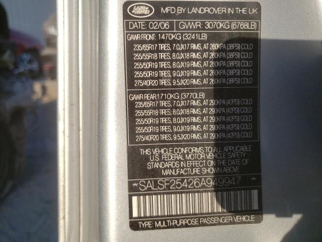 Photo 10 from auction – 2006 LAND ROVER RANGE ROVE with VIN SALSF25426A949947