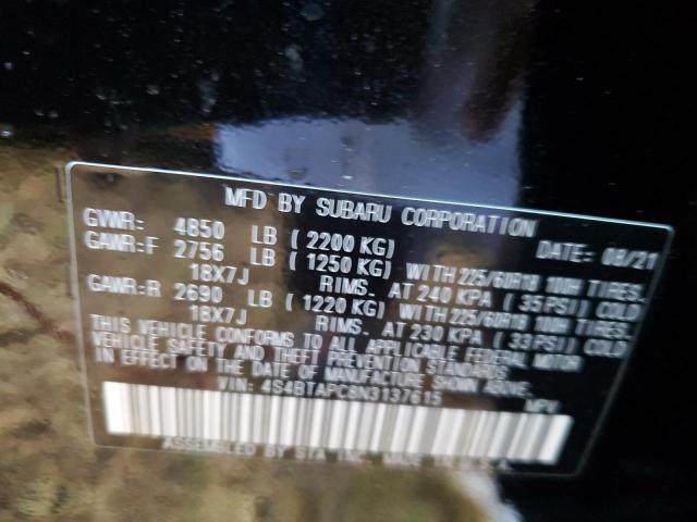 Photo 10 from auction – 2022 SUBARU OUTBACK TO with VIN 4S4BTAPC8N3137615