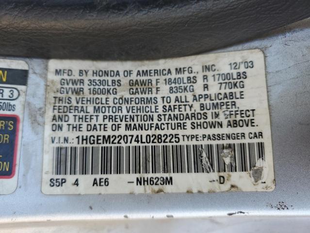 Photo 10 from auction – 2004 HONDA CIVIC EX with VIN 1HGEM22074L028225