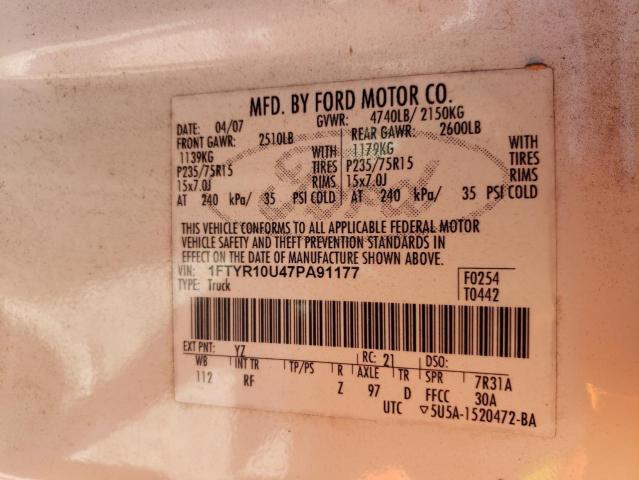 Photo 10 from auction – 2007 FORD RANGER with VIN 1FTYR10U47PA91177