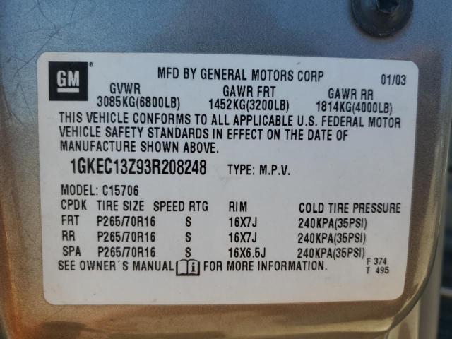 Photo 10 from auction – 2003 GMC YUKON with VIN 1GKEC13Z93R208248