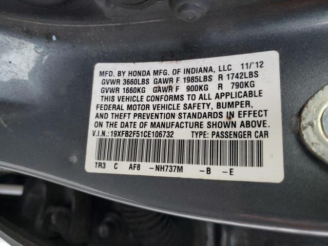 Photo 10 from auction – 2012 HONDA CIVIC LX with VIN 19XFB2F51CE106732