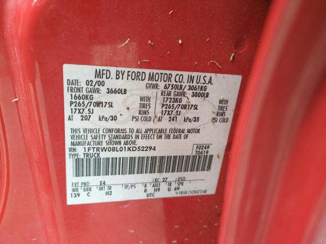 Photo 10 from auction – 2001 FORD F150 SUPER with VIN 1FTRW08L01KD52294
