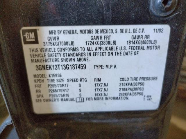 Photo 10 from auction – 2003 CHEVROLET AVALANCHE with VIN 3GNEK13T13G187459