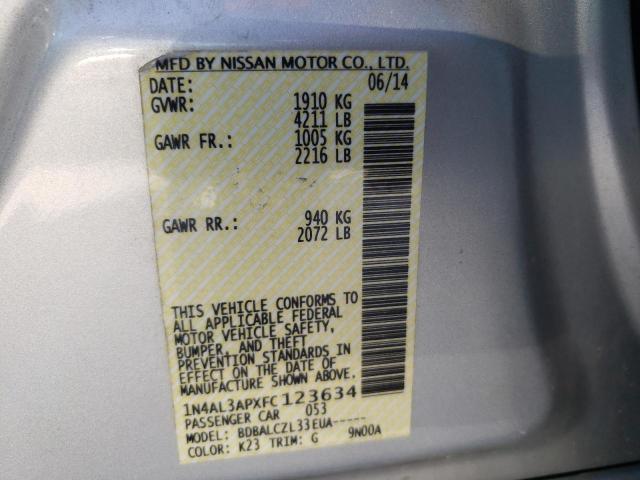 Photo 10 from auction – 2015 NISSAN ALTIMA 2.5 with VIN 1N4AL3APXFC123634