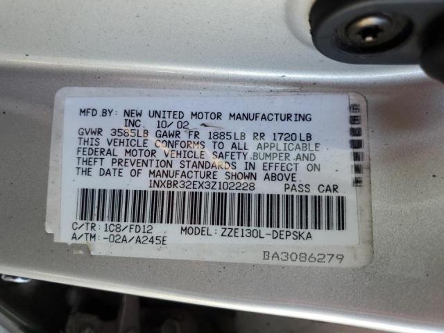 Photo 10 from auction – 2003 TOYOTA COROLLA CE with VIN 1NXBR32EX3Z102228