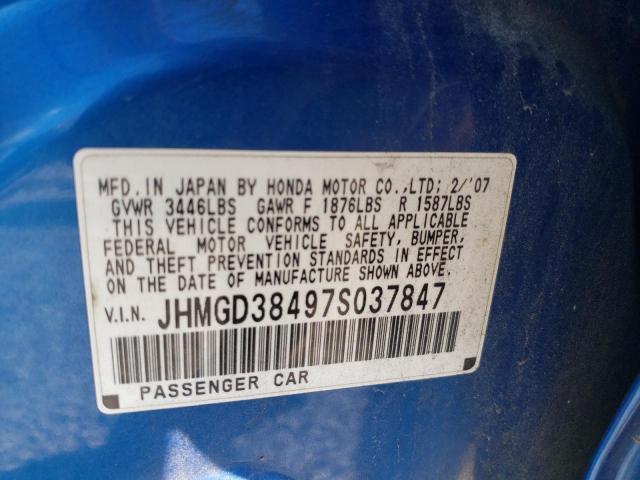 Photo 10 from auction – 2007 HONDA FIT with VIN JHMGD38497S037847