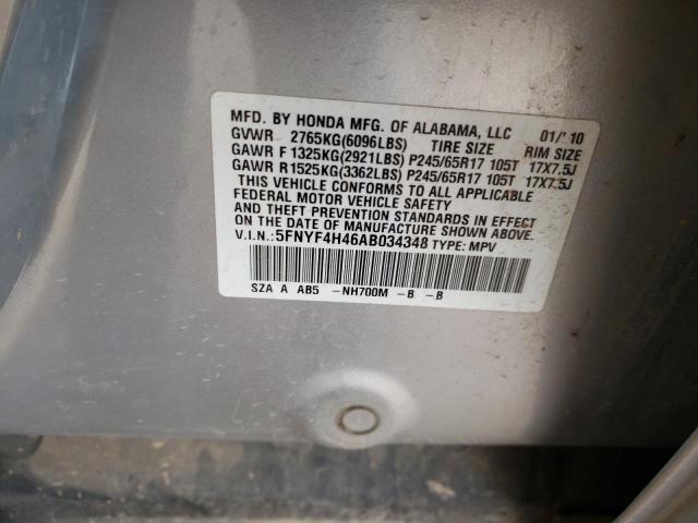 Photo 10 from auction – 2010 HONDA PILOT EX with VIN 5FNYF4H46AB034348
