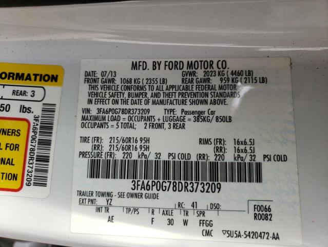 Photo 10 from auction – 2013 FORD FUSION S with VIN 3FA6P0G78DR373209