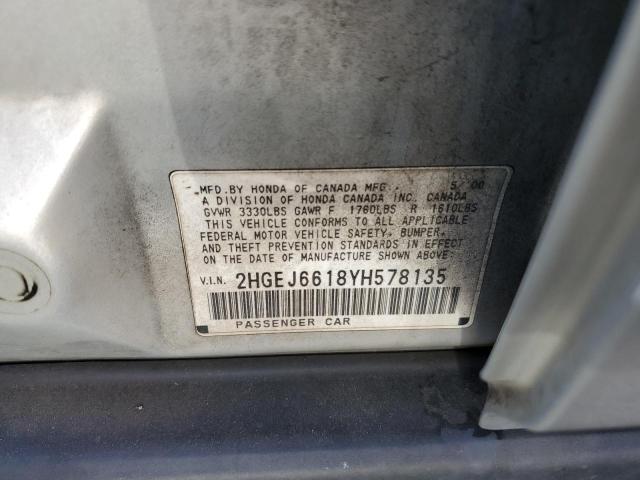 Photo 10 from auction – 2000 HONDA CIVIC BASE with VIN 2HGEJ6618YH578135