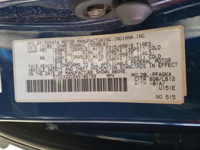 Photo 10 from auction – 2004 TOYOTA SIENNA XLE with VIN 5TDZA22C64S106799