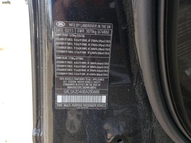 Photo 10 from auction – 2011 LAND ROVER RANGE ROVE with VIN SALSK2D40BA290886