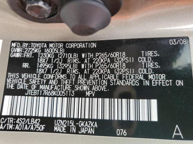 Photo 10 from auction – 2008 TOYOTA 4RUNNER LI with VIN JTEBT17R68K005113