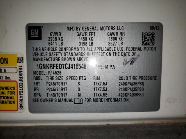 Фото 10 с аукциона – 2012 CHEVROLET TRAVERSE L с VIN 1GNKRFED7CJ416548