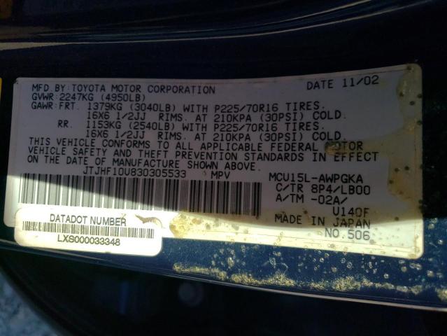 Photo 10 from auction – 2003 LEXUS RX 300 with VIN JTJHF10U830305533