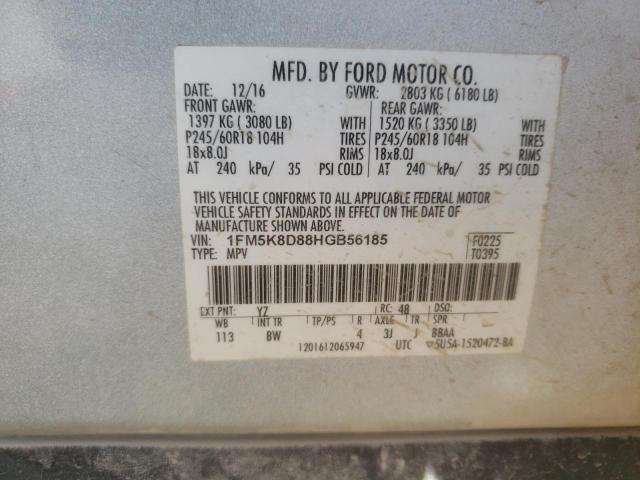 Photo 10 from auction – 2017 FORD EXPLORER X with VIN 1FM5K8D88HGB56185