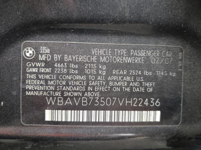 Photo 10 from auction – 2007 BMW 335 I with VIN WBAVB73507VH22436