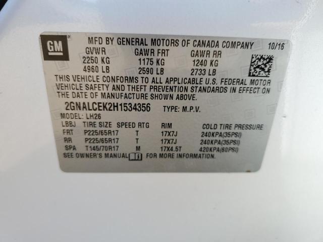 Photo 10 from auction – 2017 CHEVROLET EQUINOX LT with VIN 2GNALCEK2H1534356