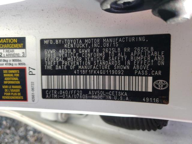 Photo 10 from auction – 2016 TOYOTA CAMRY LE with VIN 4T1BF1FK4GU119092