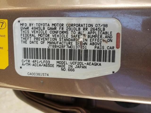 Photo 10 from auction – 1998 LEXUS LS 400 with VIN JT8BH28F7W0137451