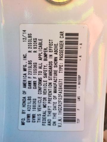 Photo 10 from auction – 2015 HONDA ACCORD SPO with VIN 1HGCR2F52FA084571