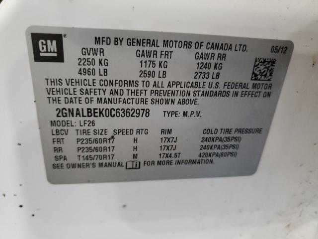 Photo 10 from auction – 2012 CHEVROLET EQUINOX LS with VIN 2GNALBEK0C6362978