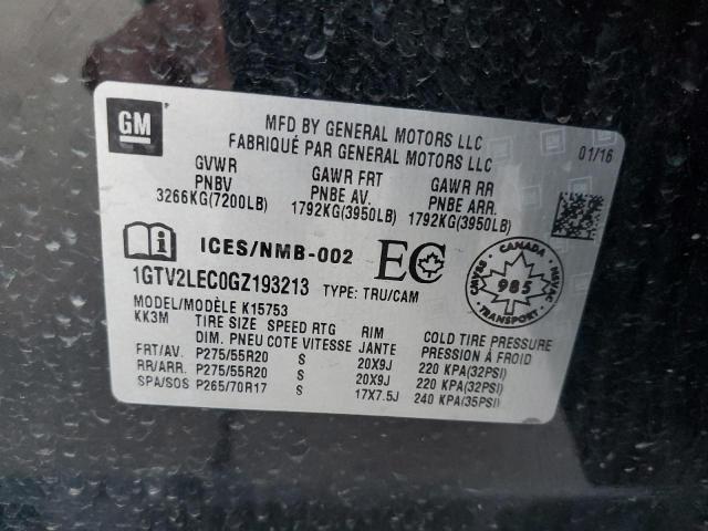 Photo 10 from auction – 2016 GMC SIERRA K15 with VIN 1GTV2LEC0GZ193213