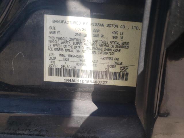 Photo 10 from auction – 2005 NISSAN ALTIMA S with VIN 1N4AL11D45N400727