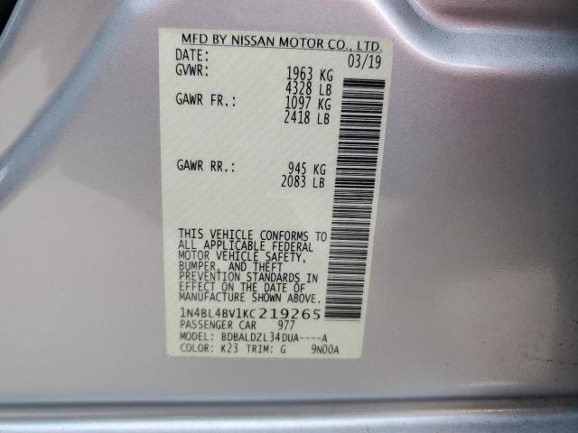Photo 10 from auction – 2019 NISSAN ALTIMA S with VIN 1N4BL4BV1KC219265