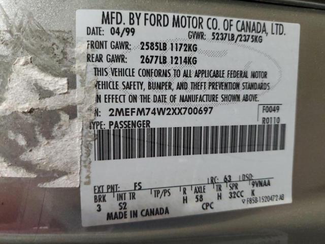 Photo 10 from auction – 1999 MERCURY GRAND MARQ with VIN 2MEFM74W2XX700697
