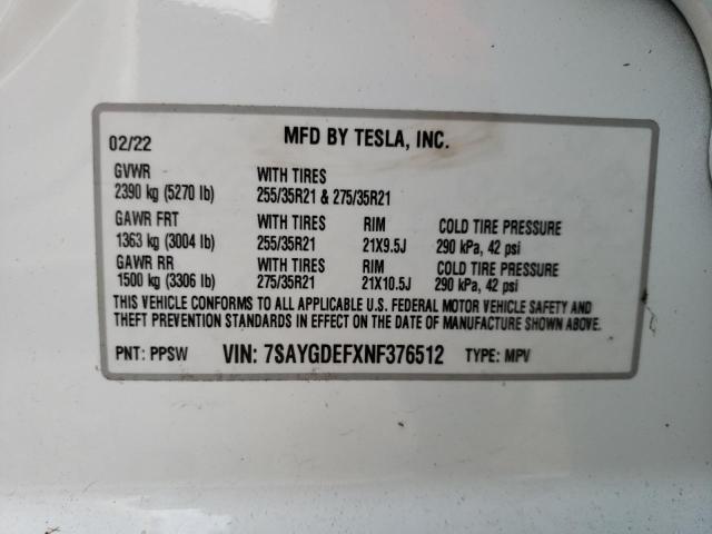 Photo 10 from auction – 2022 TESLA MODEL Y with VIN 7SAYGDEFXNF376512