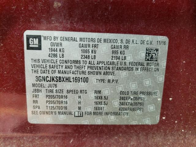 Photo 10 from auction – 2017 CHEVROLET TRAX LS with VIN 3GNCJKSBXHL169100