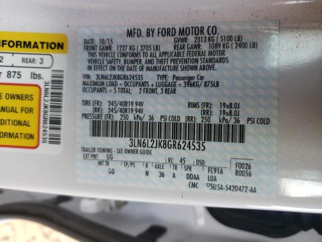Photo 10 from auction – 2016 LINCOLN MKZ with VIN 3LN6L2JK8GR624535