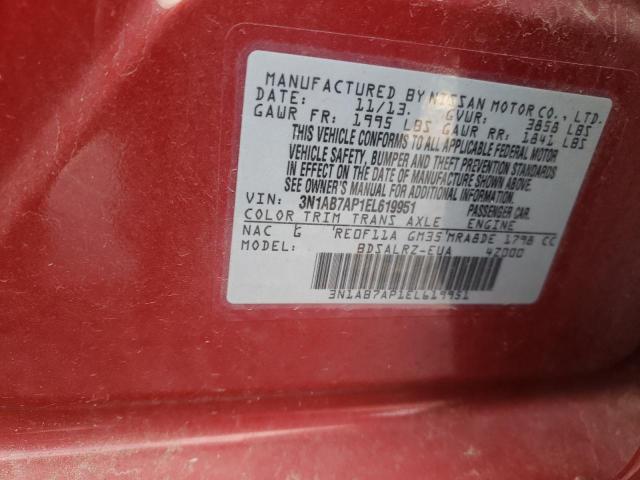 Photo 10 from auction – 2014 NISSAN SENTRA S with VIN 3N1AB7AP1EL619951