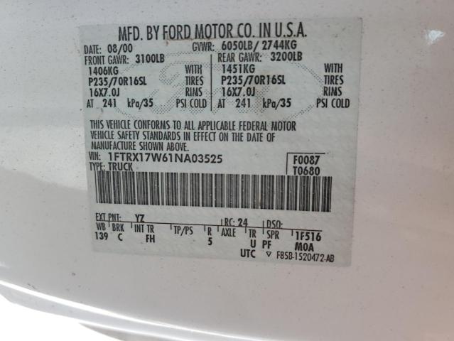 Photo 10 from auction – 2001 FORD F150 with VIN 1FTRX17W61NA03525