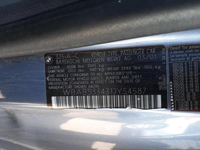 Photo 10 from auction – 2001 BMW 325 CI with VIN WBABS33431JY54587