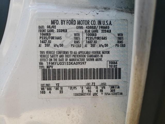 Photo 10 from auction – 2003 FORD ESCAPE XLT with VIN 1FMYU03153KA09597