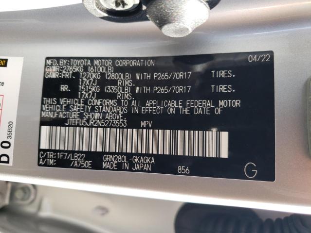 Photo 10 from auction – 2022 TOYOTA 4RUNNER SR with VIN JTEFU5JR2N5273553