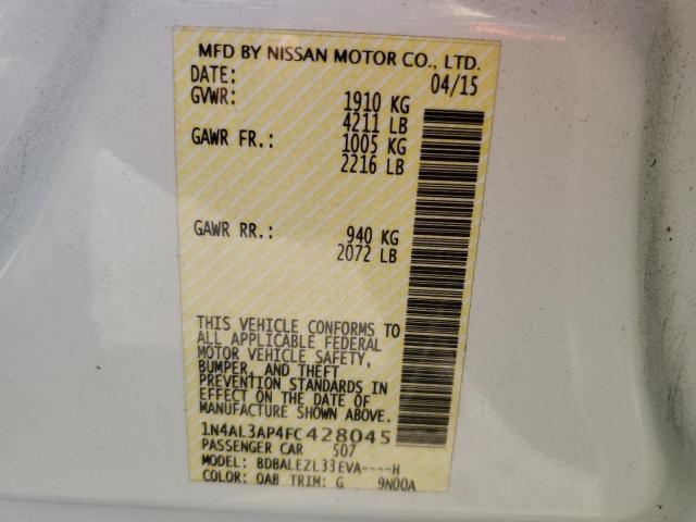 Photo 10 from auction – 2015 NISSAN ALTIMA 2.5 with VIN 1N4AL3AP4FC428045