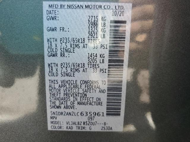 Photo 10 from auction – 2020 NISSAN PATHFINDER with VIN 5N1DR2AN2LC635961