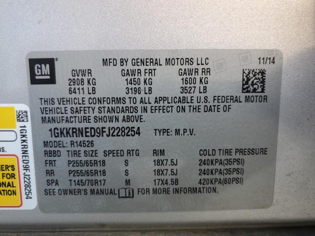 Photo 10 from auction – 2015 GMC ACADIA SLE with VIN 1GKKRNED9FJ228254