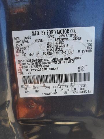 Photo 10 from auction – 2005 FORD F150 SUPER with VIN 1FTPW12555KF08844