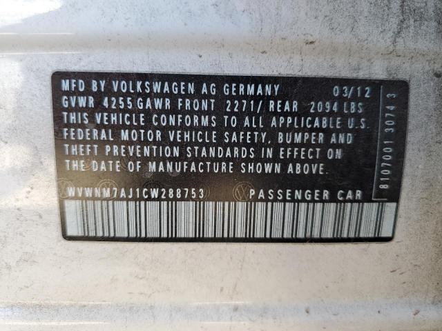 Photo 10 from auction – 2012 VOLKSWAGEN GOLF with VIN WVWNM7AJ1CW288753